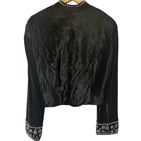 Rare Double D Ranch Silver Studded Black Velvet Jacket M Vintage Western Boho - Picture 3 of 15